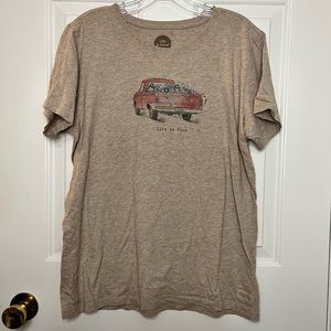 Life is Good Large T-shirt Tan Red Truck